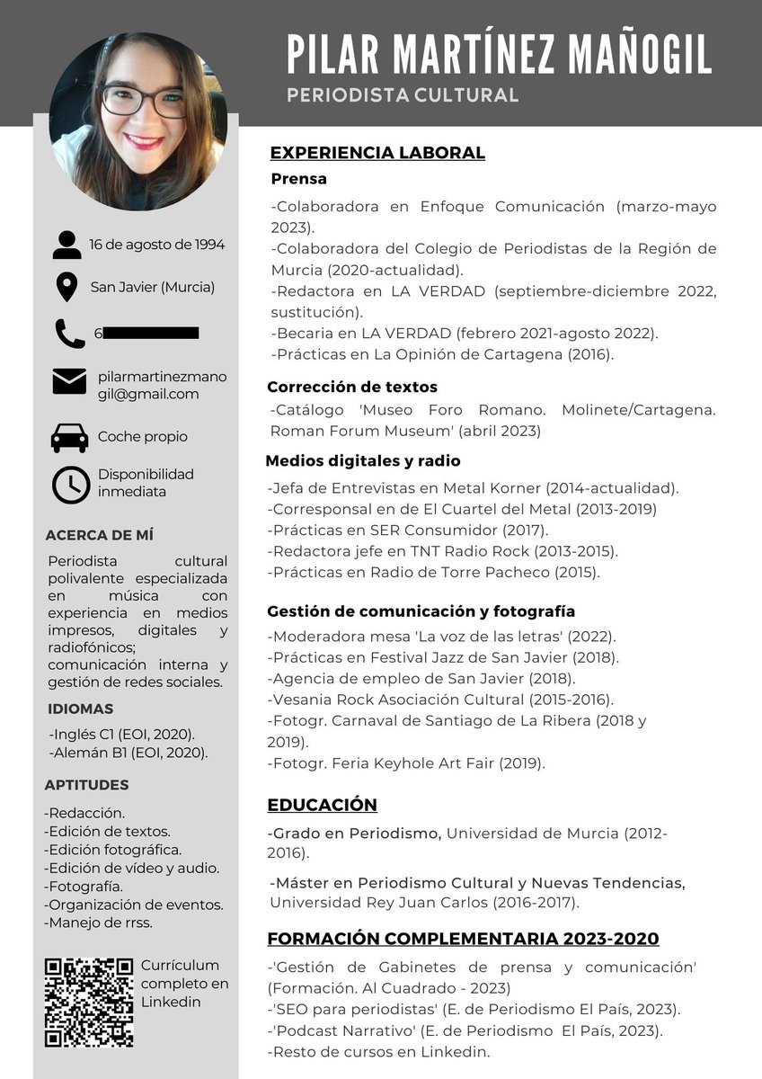Hola X. Os escribo porque estoy buscando trabajo como periodista, comunicadora, redactora, copywriter, revisión de textos y cualquier otro cargo relacionado con lo que más amo: la escritura. Aquí os dejo mi cv por si os apetece compartirlo y echarme una manita. Muchas gracias ♥