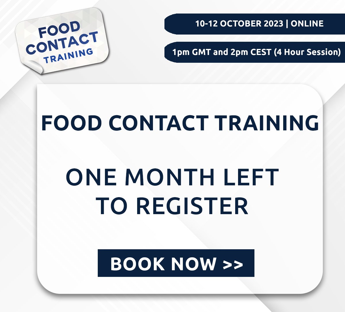 Smithers' renowned Food Contact Training, returns in just one month's time, so register now before it's too late!

Book your ticket: bit.ly/3L9F9bh
Find out more: bit.ly/3OCAgb8

#FoodContact #Food #FoodContactTraining #FCM #FoodContactMaterials