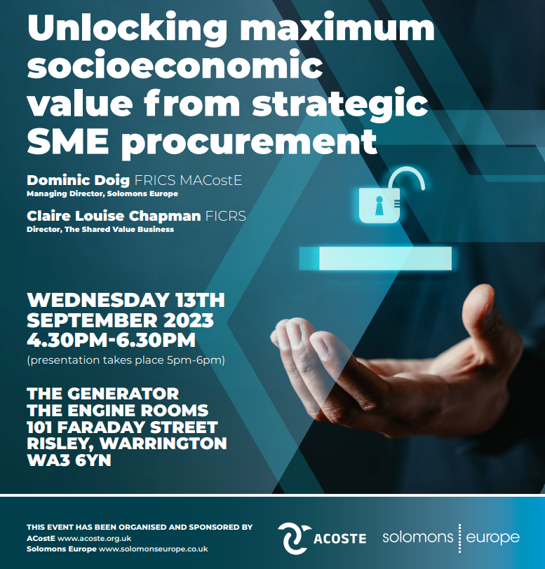 Just two days to go until the inspiring and thought-provoking #swimmingwiththebigfish concept comes under the spotlight at the latest <a href="/ACostEUK/">The Association of Cost Engineers</a> North West group event. 

Book at eventbrite.com/e/unlocking-ma… 

#procurement #smes #supplychain #investment #socialvalue #solomonseurope