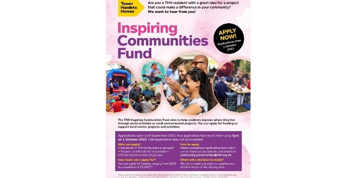 The new round of Inspiring Communities Fund is now open for applications. Closing date: 1st October We are keen to fund local estate based activities that bring people in THH together or help people develop new skills. For more information and application form visit our website