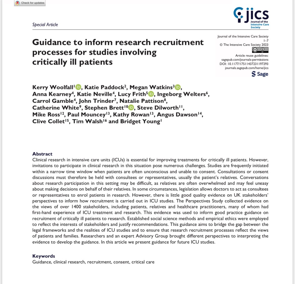 PERSPECTIVES Study (@perspectivesliv) on Twitter photo Our paper “Guidance to inform research recruitment processes for studies involving critically ill patients” is now published
In our 2nd paper, <a href="/kerry_woolfall/">Professor Kerry Woolfall</a> et al outline our good practice guidance on recruitment of critically ill patients to research Our paper “Guidance to inform research recruitment processes for studies involving critically ill patients” is now published
In our 2nd paper, <a href="/kerry_woolfall/">Professor Kerry Woolfall</a> et al outline our good practice guidance on recruitment of critically ill patients to research