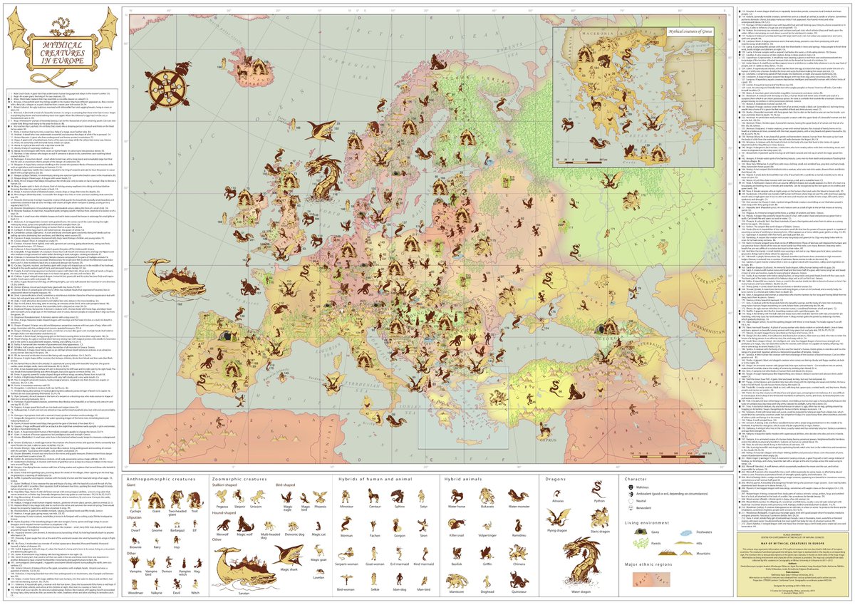 vintagemapstore's tweet photo. Mythical Creatures in Europe https://t.co/9yi7Rzb6E6