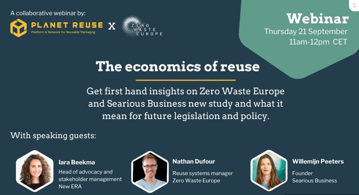 zerowasteeurope's tweet photo. #Reuse is the best option for making packaging circular and sustainable. Yet, brands and industries cite 💰 as a reason for their hesitation.
The next Planet Reuse-ZWE #webinar will unpack the economics of reuse, showing that #ReuseAddsUp ✅
Leanr more: https://t.co/IHfPwCyG9h https://t.co/BTXINSlCbF