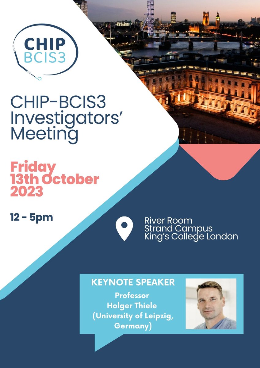 With the trial at an exciting and crucial final stage, we look forward to seeing as many of you at the next Investigators' Meeting with keynote <a href="/thiele_holger/">Holger Thiele</a>! 

RSVP to CHIP-BCIS3@lshtm.ac.uk to save your spot. More details to come <a href="/kingscardio/">Cardiovascular and Metabolic Medicine & Sciences</a> <a href="/NIHRresearch/">National Institute for Health and Care Research</a> <a href="/CTU_LSHTM/">Clinical Trials Unit - Global Health Trials Group</a> <a href="/BCIS_uk/">BCIS</a>