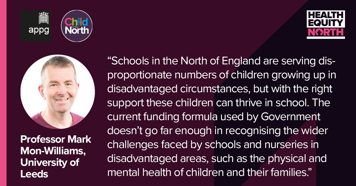 Children in the north of England face major health and education inequalities. A new parliamentary report co-authored by Prof Mark Mon-Williams from @LeedsPsyc lays out the challenges and recommendations and is being presented to parliament today 🧵1/4 healthequitynorth.co.uk/calls-for-urge…