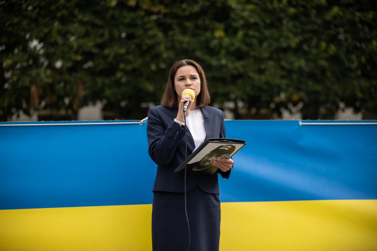 Tsihanouskaya's tweet photo. Proud to speak at the Monday rally at Norrmalmstorg in Stockholm in solidarity with Ukraine 🇺🇦. I'd like to share my full speech with you here: 

Dear friends,

Let me begin with the words of one of Sweden's great heroes, Raoul Wallenberg. Once, he said, "To me, there's no other choice."

These are simple words, but they tell of a great dedication to doing what's right, no matter the cost. He showed what one human being can do to fight evil.

Through generations, Swedish people have demonstrated extraordinary solidarity with those in need. Sweden has set an example for the world. Your dedication to freedom and to justice is truly inspiring.

For Ukraine and Belarus, there is no other choice than to continue our fight. Because we fight not only for our sovereignty and survival as nations. We also fight for Europe, for the very values we hold dear.

We will not allow the evil empire to enslave us again. Belarusians and Ukrainians chose their path — it is a path to Europe. And neither tanks nor rockets nor Wagner thugs will be able to stop us on this difficult but rightful way.

Without free Belarus and Ukraine, Europe will not truly be free and safe.

Today, my beloved Belarus is seized by the criminal dictator Lukashenka who holds 9 million people as hostages.

My heart bleeds when I think of the political prisoners in Belarus. I think of my husband Siarhei, of our Nobel Peace Prize Laureate Ales Bialiatski, and countless mothers, fathers, and children – those behind bars and those waiting for their loved ones to return.

Their pain is our pain. Their fight is our fight. We cannot and will not let them down.

The regime is repressing people not only inside the country but also outside. Last week's decree could deprive hundreds of thousands of Belarusians of legal documents, such as passports. It’s Lukashenka’s personal revenge on Belarusians who stood up against him.

I ask Sweden to keep the door open to Belarusians fleeing tyranny and assist those who already live here.

Today, being here, I feel your energy and solidarity. Let’s work towards a Europe that is free, just, and peaceful for all its people. For us, there is no other choice.

I call on Sweden to stand with Belarus. Assist our fight and give Ukraine every resource it needs to win.

Together, we have the power to end tyranny, not just for now, but once and for all.

Slava Ukraini
Zhyvie Belarus!