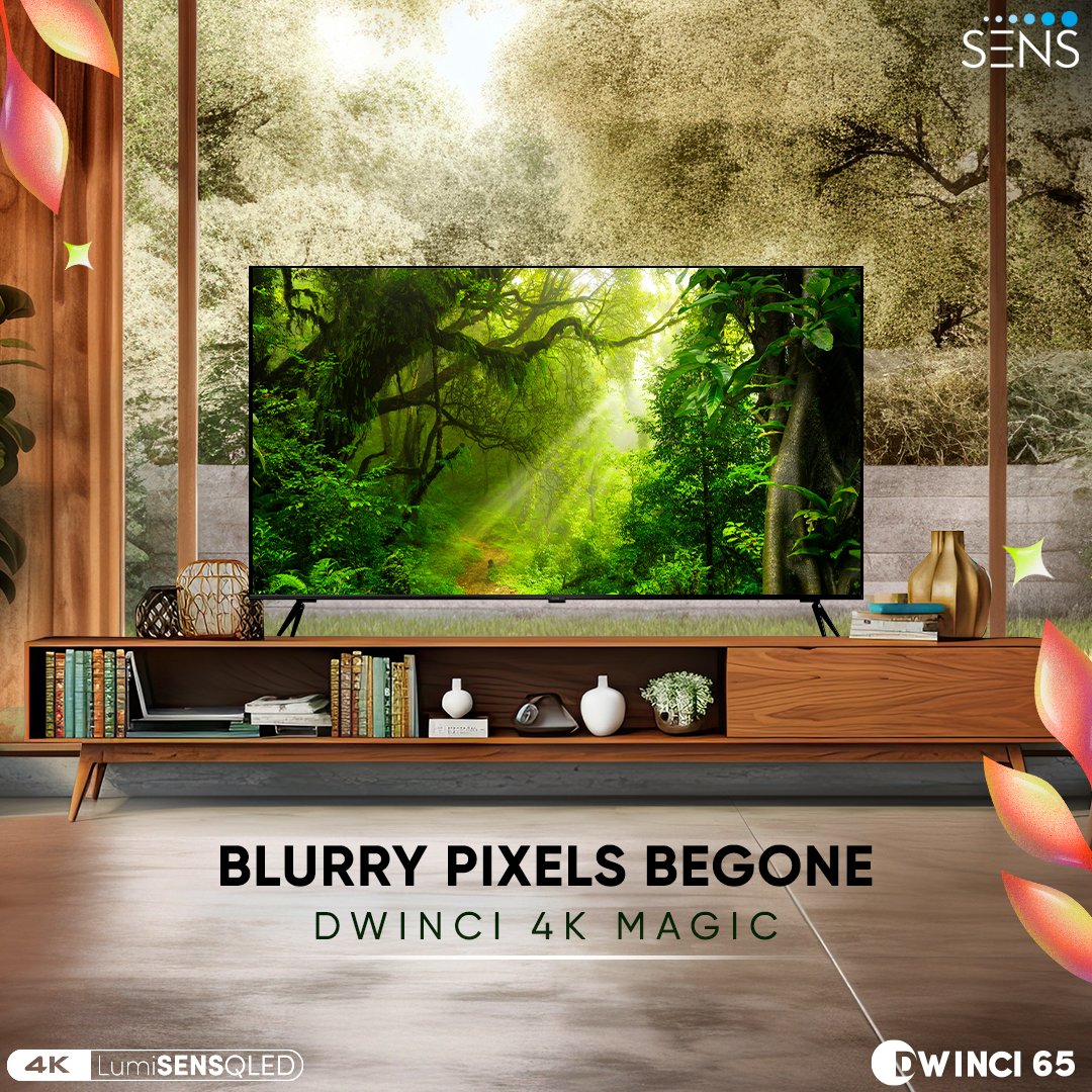 It's not just a screen, it's immersion.
Say goodbye to blurry visuals and hello to crystal-clear magic with Dwinci 4K!

Buy now at ₹47,999 on Flipkart!

#SENS #LetTVsMakeSENS #Dwinci65 #LumiSENS #SmartTV