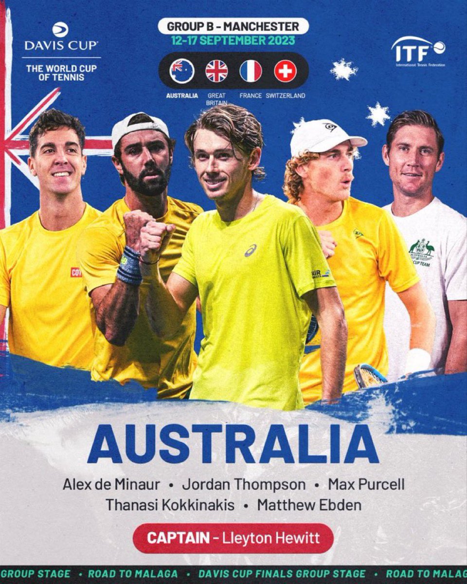 #Australia 🇦🇺 plays #Switzerland 🇨🇭 in the #DavisCup finals 🎾 on Saturday 16 September, 14:00 CEST.

Can’t wait! 

#worldcupoftennis