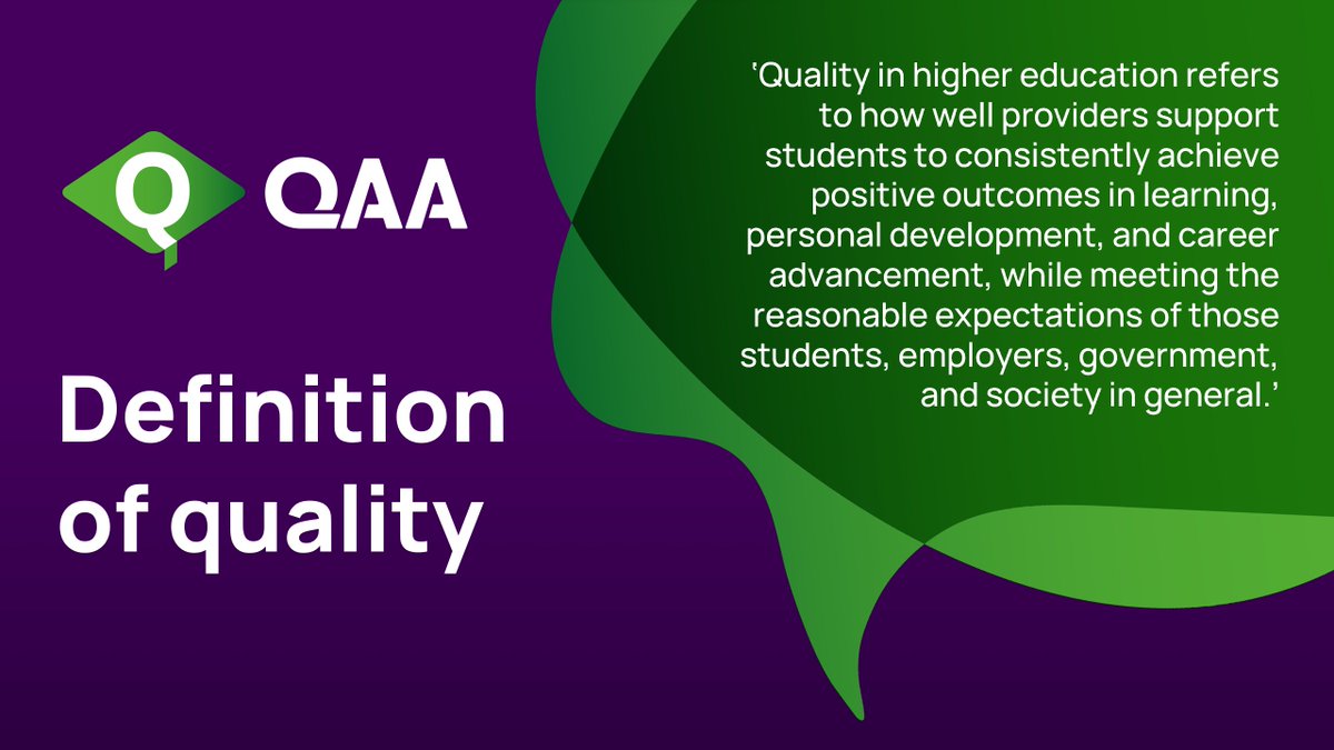 Our definition of quality resource is designed to help policymakers understand what we mean by ‘quality’ in higher education.

It includes a breakdown of indicators that reflect high quality, with examples of how they play out in educational settings 👇

qaa.ac.uk/news-events/ne…