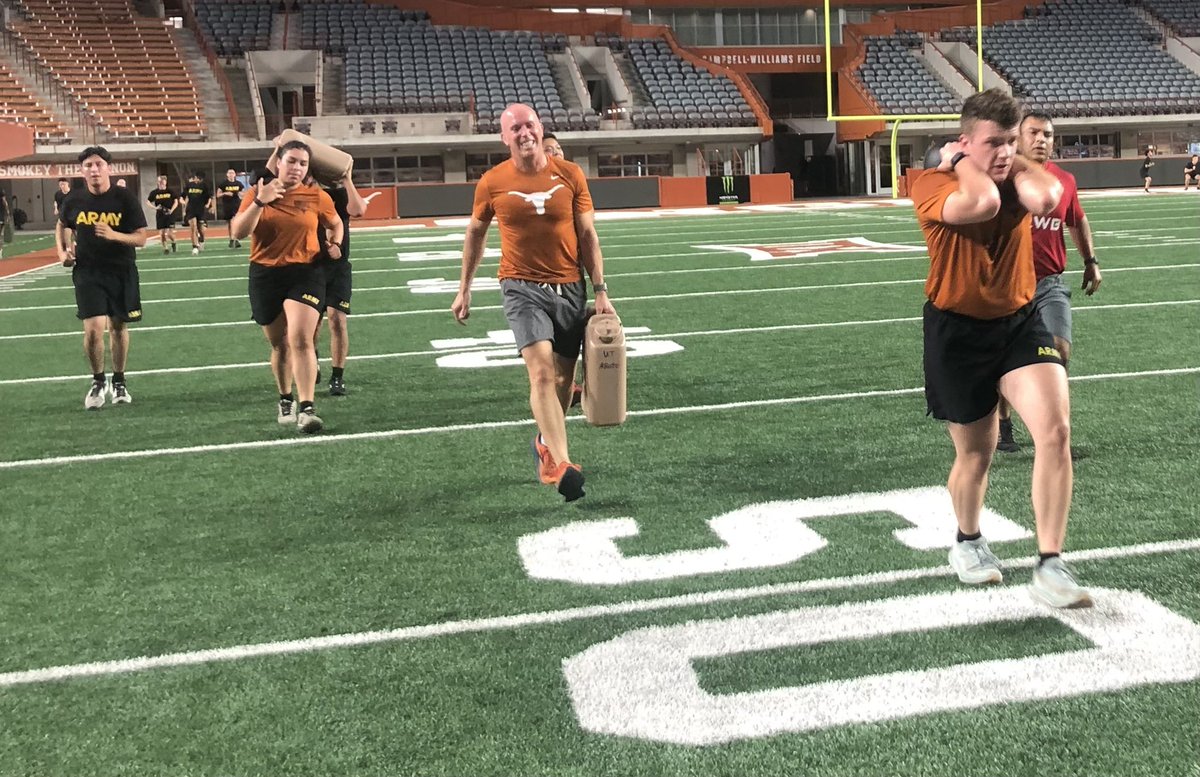 JosephKopser's tweet photo. I was honored to join Texas Army ROTC &amp; @armyfutures leadership for a pre-dawn workout in honor of 9/11 at DKR-Texas Memorial Stadium as they were there to remind any adversaries that the next generation stands ready. h/t @_delconte @TexasLonghorns @RotcTexas @ArmyROTC @UTAustin https://t.co/lXtdddgYta