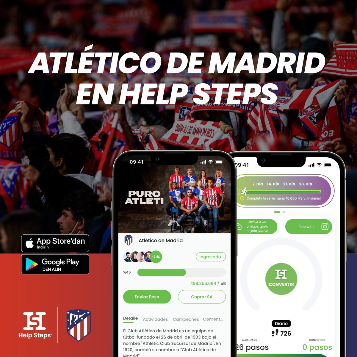 Help Steps y el <a href="/Atleti/">Atlético de Madrid</a> se unieron para que puedas apoyar con tus pasos a tu equipo favorito.

Descarga Help Steps en Google Play y en App Store ¡y contribuye al crecimiento del Atlético de Madrid!

bit.ly/hs-download

#VamosHelpStepsVamosAtleti