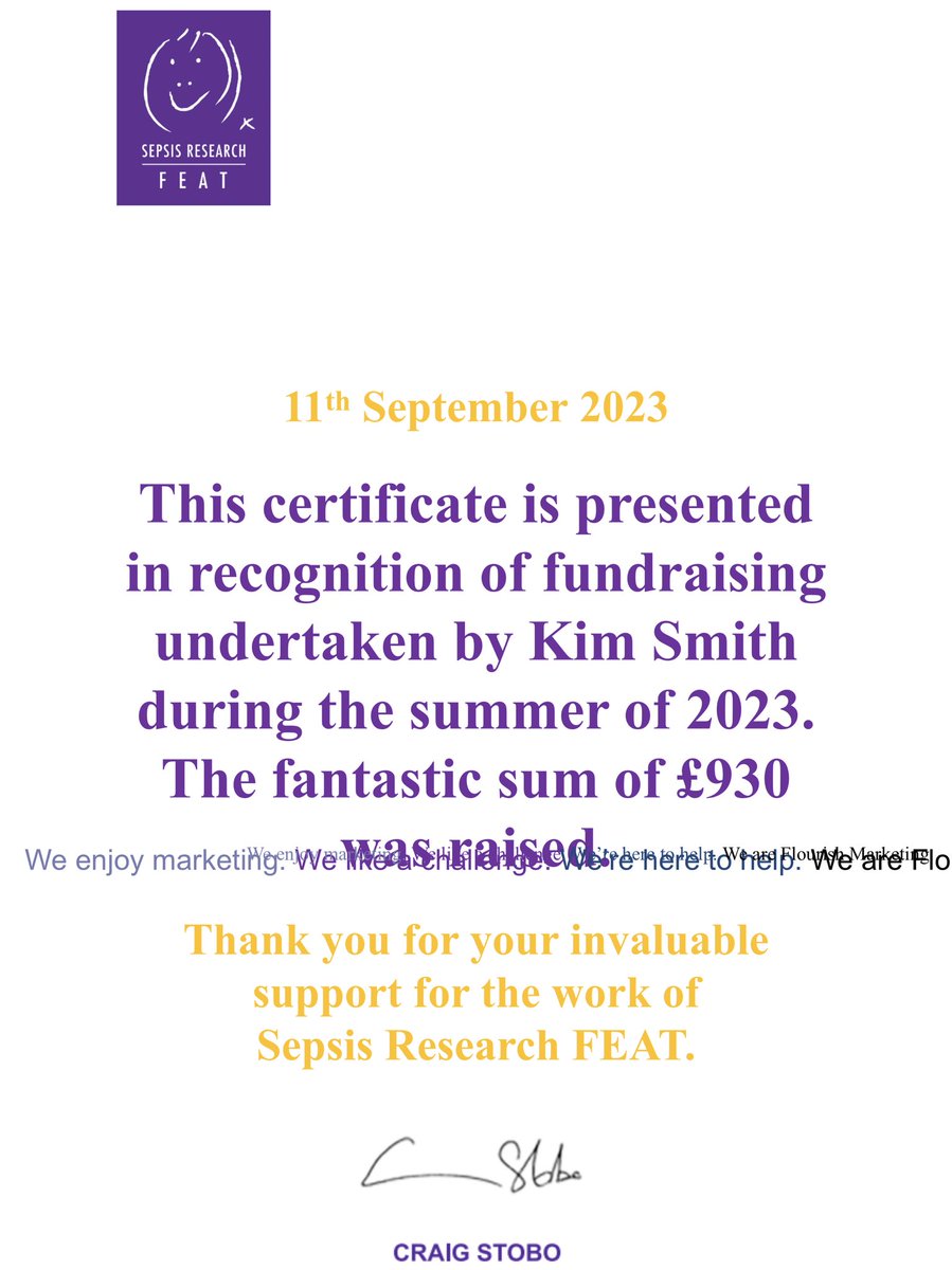 Thank you Sepsis Research - FEAT for a certificate that shows the donation, and thank you to everyone who donated.
This means the world to me that you supported me so Thank You so much x
#SepsisAwareness #SepsisAwarenessMonth #research #sepsisresearch