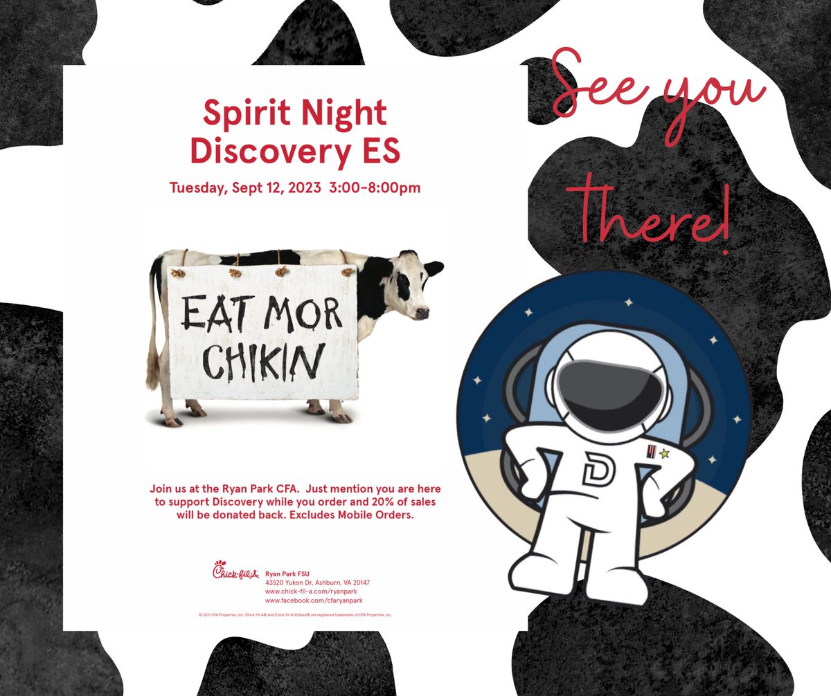 See you there <a href="/Discovery_elem/">Discovery Elem</a> friends and family! #eatmorechicken