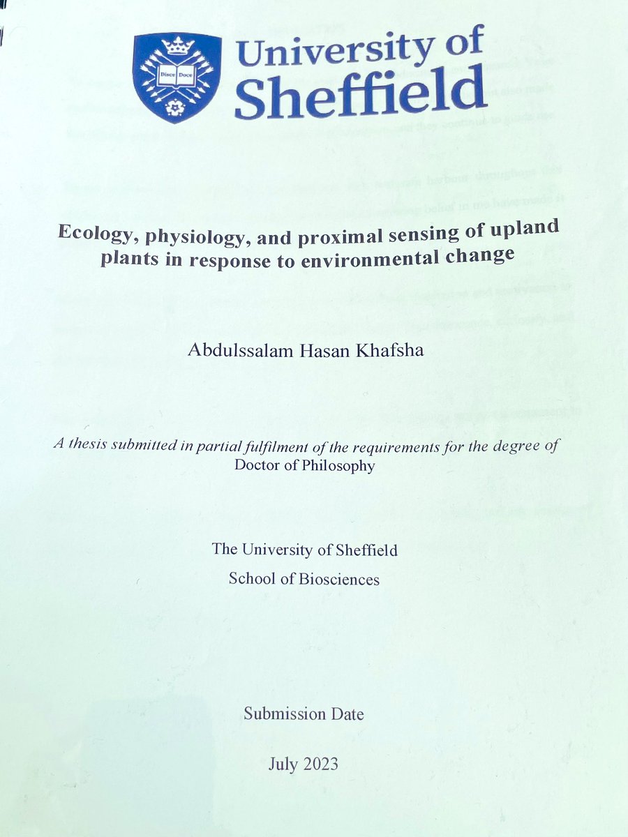 Abdulssalam khafsha | عبدالسلام الفيفي (@saudiecologist) on Twitter photo I am thrilled to announce that I successfully passed my PhD viva at <a href="/sheffielduni/">The University of Sheffield</a>.
Huge thanks to my examiners, professors <a href="/sheffieldplants/">Colin Osborne</a> & <a href="/kmaseyk/">Kadmiel Maseyk</a> for an incredible experience.
Special thanks to my supervisors, professor <a href="/GarethPhoenix/">Gareth Phoenix</a> & Dr @DrHollyCroft . I am thrilled to announce that I successfully passed my PhD viva at <a href="/sheffielduni/">The University of Sheffield</a>.
Huge thanks to my examiners, professors <a href="/sheffieldplants/">Colin Osborne</a> & <a href="/kmaseyk/">Kadmiel Maseyk</a> for an incredible experience.
Special thanks to my supervisors, professor <a href="/GarethPhoenix/">Gareth Phoenix</a> & Dr @DrHollyCroft .