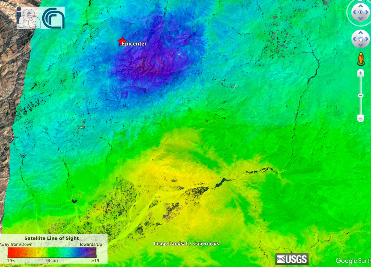 maferp_13's tweet image. The #Sentinel1 co-seismic interferogram and LOS Displacement map of the recent #MoroccoEarthquake  (Mw 6.8), You can find this and other DInSAR co-seismic products on the
@EPOSeu geoportal 
@CnrIrea
@FraxInSAR
@claudiodeluca
@SimoneAtzori73
@dott109