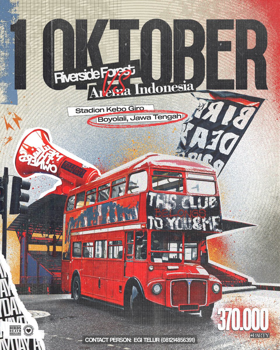 Riverside Forest X Birds Death Brigade 
fly to Solo.

Hari Minggu, 1 Oktober 2023 rencananya akan digelar laga persahabatan sekaligus laga amal antara 

Riverside Forest Vs <a href="/AREMAINDONESIA/">AREMA INDONESIA</a> 
Di Stadion Kebo Giro, Boyolali, Jawa Tengah.