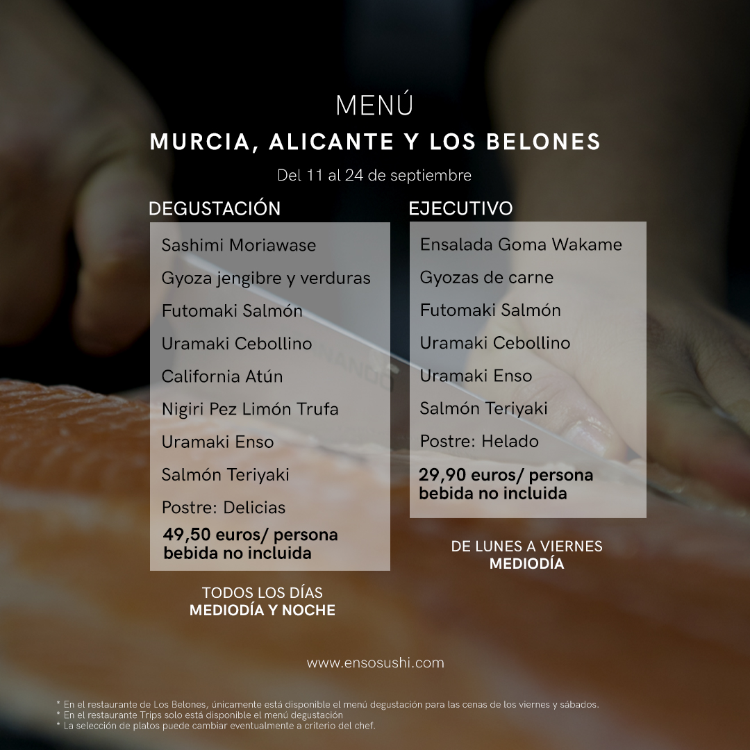 ensosushi's tweet photo. ⛩ Menú | Murcia, Alicante y Los Belones.
Del 11 al 24 de septiembre

Vuelve a disfrutar de Enso. https://t.co/NvlHg9r6YW