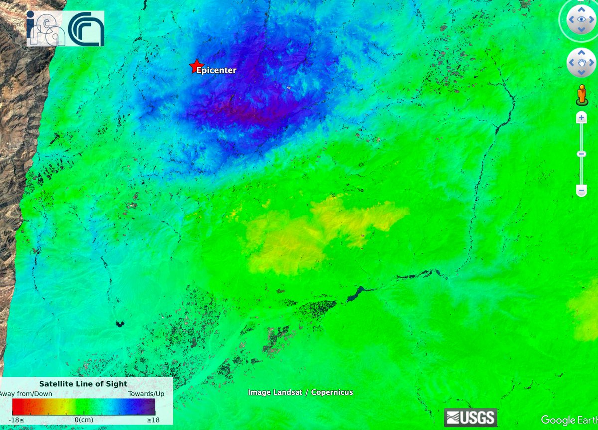 maferp_13's tweet image. The #Sentinel1 co-seismic interferogram and LOS Displacement map of the recent #MoroccoEarthquake  (Mw 6.8), You can find this and other DInSAR co-seismic products on the
@EPOSeu geoportal 
@CnrIrea
@FraxInSAR
@claudiodeluca
@SimoneAtzori73
@dott109