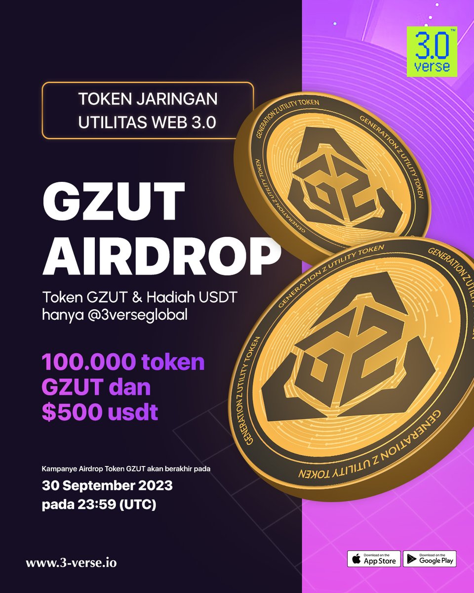 3verseindonesia's tweet photo. Berita menarik! 🚀Bergabunglah dengan #Airdrop Token GZUT 3.0 Verse untuk kesempatan menang besar!

💰 TOTAL HADIAH: 100,000 token GZUT + $500 USDT
📅 11th-30th Sept

🔗 Berpartisipasi di sini: https://t.co/ps616KDlFM
.
.
#real3Verse #3verse #GZUT #Airdrops #AirdropAlert #crypto https://t.co/hFfMIJwYiQ