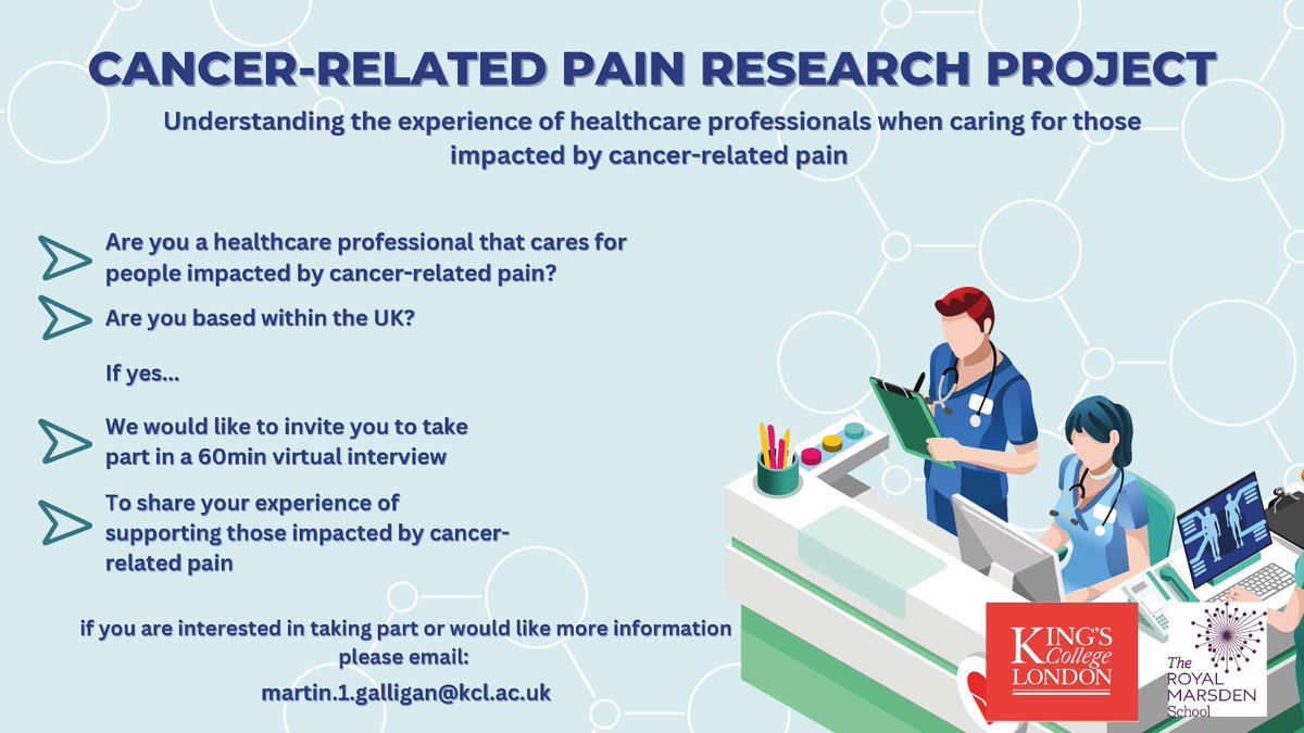 Calling all UK based #healthcareprofessionals! I'm looking to interview #healthcareprofessionals regarding their experience caring for people with #cancerpain. If you are interested in taking part or would like more info please click the link mwgalligan.wixsite.com/d-nehp-study #MedTwitter