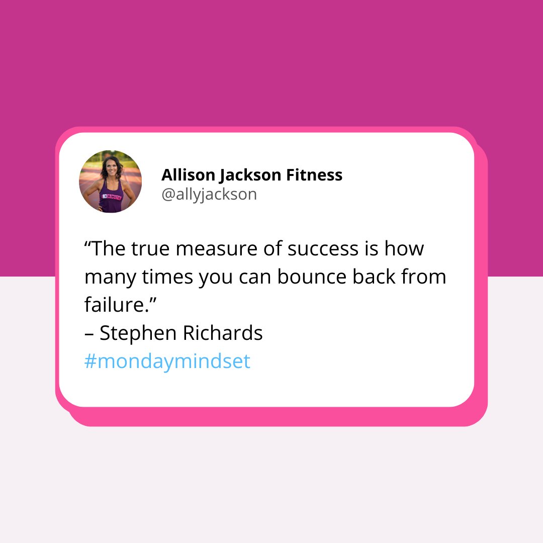 FitMomsofNJ's tweet photo. “The true measure of success is how many times you can bounce back from failure.”
– Stephen Richards

#mondaymindset https://t.co/ipypZmmqzv