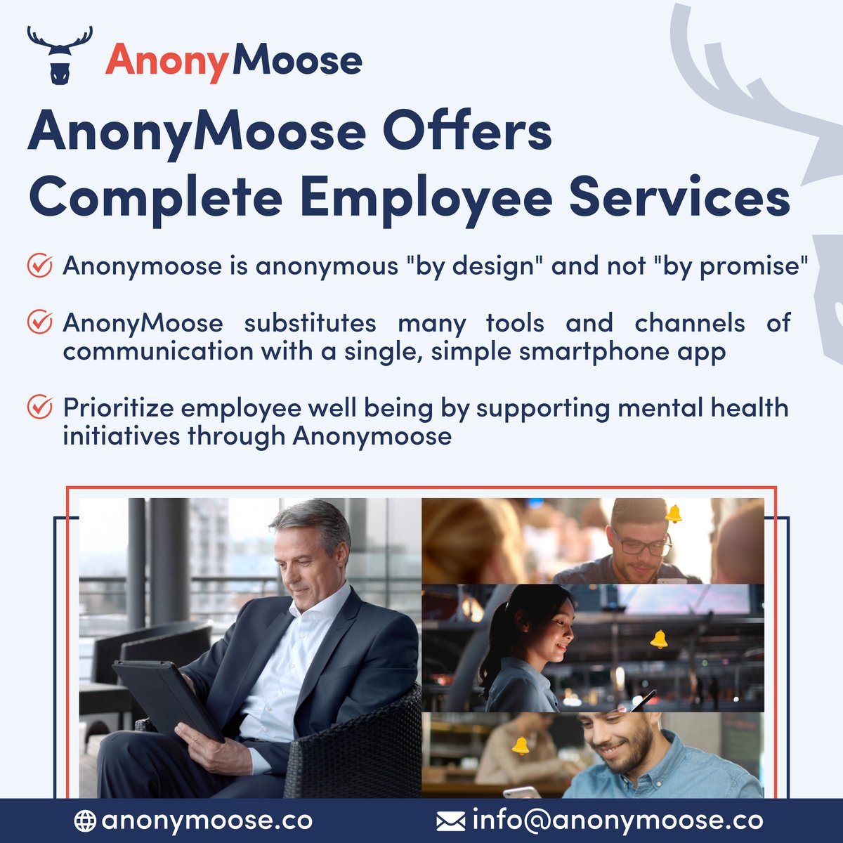 anonymooseapp's tweet image. AnonyMoose: where ideas can flow freely and anonymously.

For more details-
anonymoose.co

#anonymoose #secrets #maximumcommunication #endtoendencryption #encryptedmessage #hiddenidentity #privateconversation #anonymoosapp #secretchatter #sharingideas #employeewellness