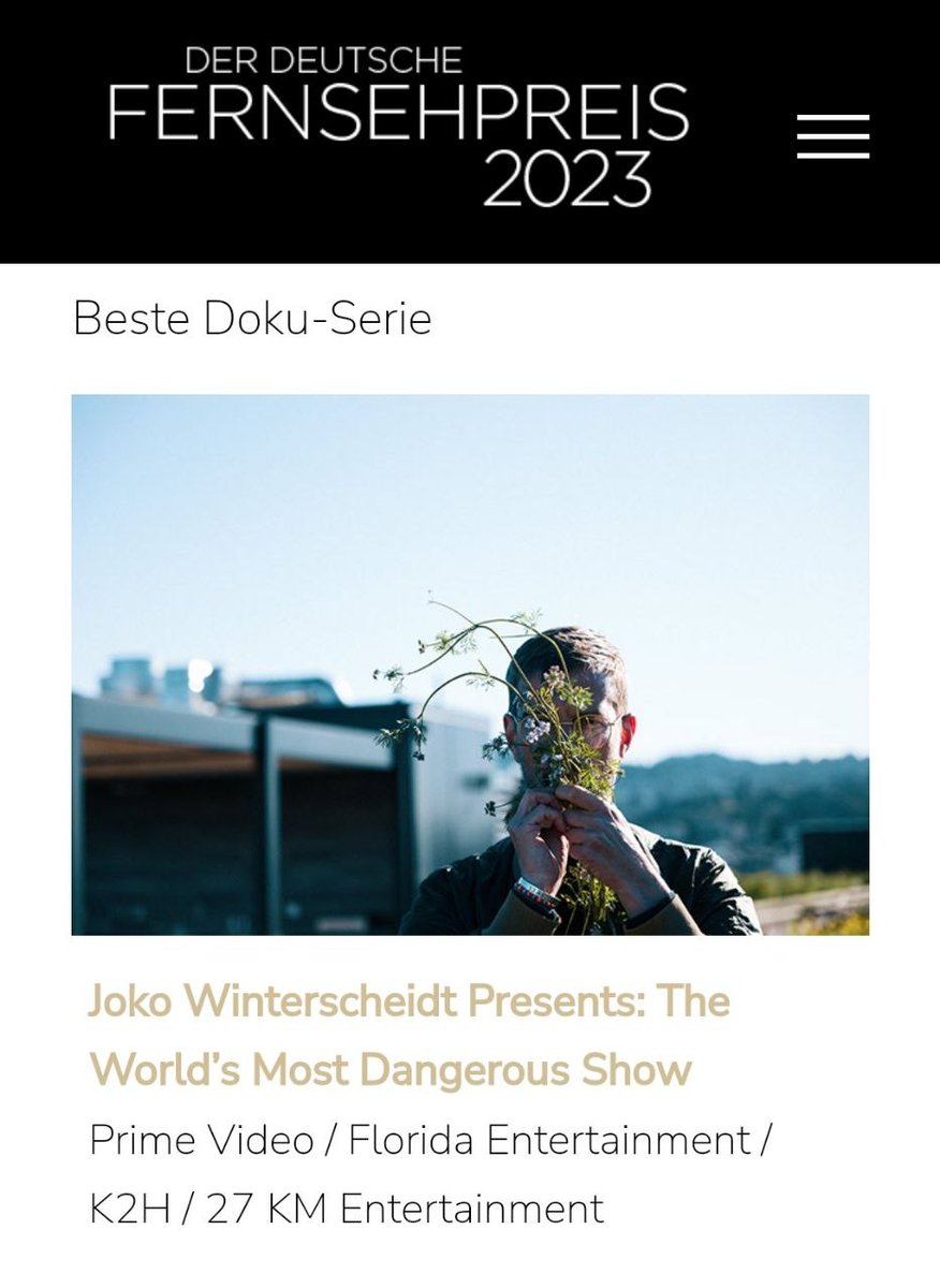 Hui, wir sind mit unserer Klimadoku "The World's Most Dangerous Show" dreimal für den Deutschen Fernsehpreis nominiert!

Die Anerkennung für über zwei Jahre Arbeit hat sich das Team auf jeden Fall mehr als verdient (sag ich jetzt mal ganz unvoreingenommen natürlich).