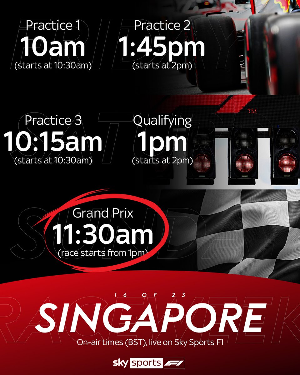 SkySportsF1's tweet photo. Your all important timings for the Singapore Grand Prix ⏰ https://t.co/Bepu0WbgAy