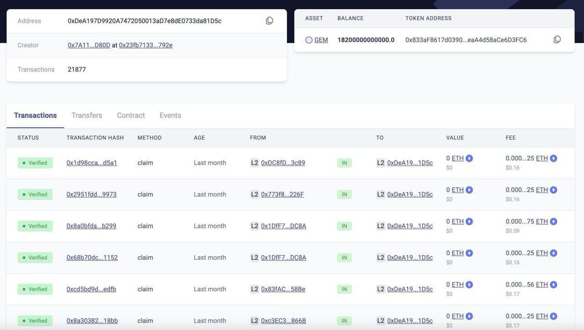 🔍 Discovery: 21,877 zkSync Wallets Traced to a Singular Origin 🥹

👀 Today (11/9), <a href="/lingland09/">Ling</a> 's Twitter account unearthed a cluster of 21,877 zkSync wallets linked to one individual. What sets this find apart? They self-deployed $GEM tokens and even crafted a DEX by cloning