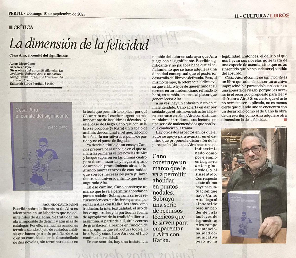 BordePerdido's tweet photo. Reseña en Perfil de "César Aira, el comité del significante", de Diego Cano @DC_1867  escrita por Facundo Ianni y publicada ayer :)) https://t.co/ZRV8Y8VQql