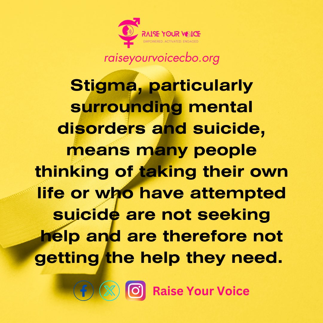 The prevention of suicide has not been adequately addressed due to a lack of awareness of suicide as a major public health problem and the taboo in many societies to openly discuss it. 
#RaiseYourVoice #YouAreNotAlone