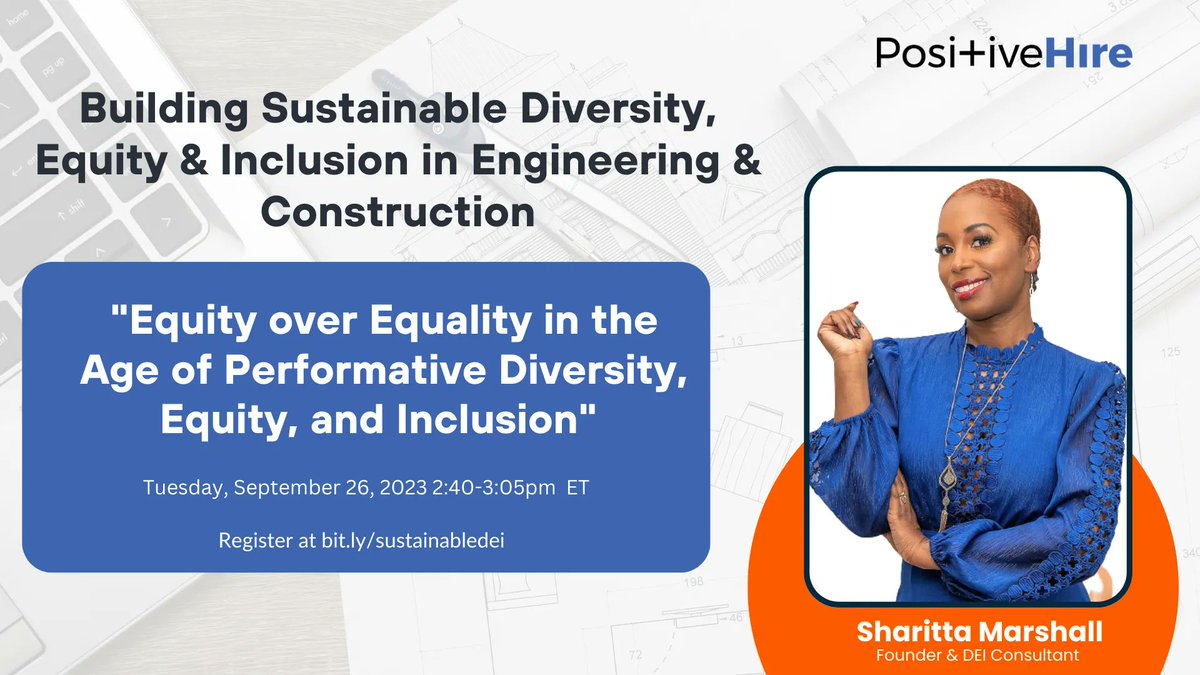 PositiveHireCo's tweet image. Don&apos;t miss Sharitta Marshall&apos;s session on prioritizing equity over equality at #DiversityInEngineering. Learn how actionable steps can drive meaningful change, fostering a future where equity is the foundation of inclusivity.