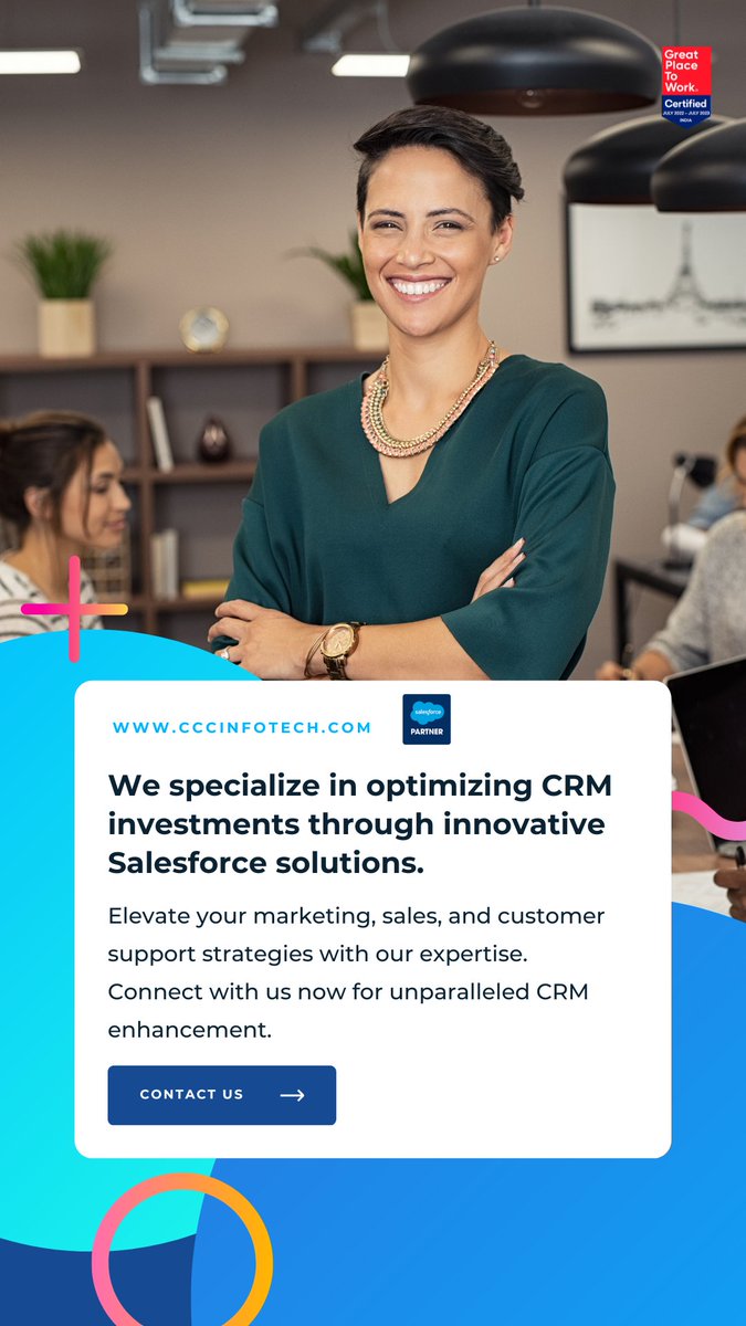 Maximize your marketing, sales, and customer support efforts effortlessly.

We're committed to your success! 
Contact us today @cccinfotech for a consultation and take your business to the next level. #salesforcecrm #salesforceservices
