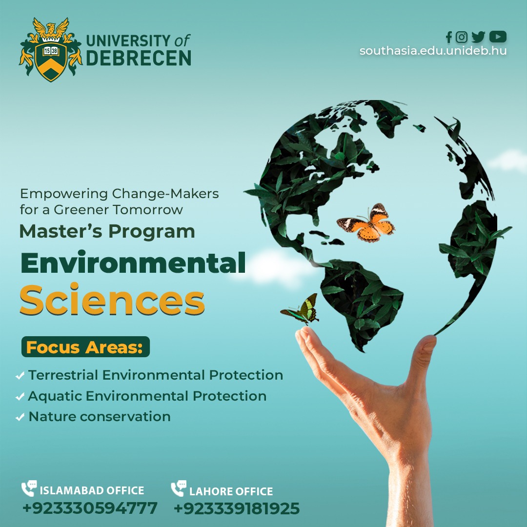 🌟Discover the secrets of preserving Earth's ecosystems and become an environmental change-maker!

#universityofdebrecen #agriculturalengineering #masters #studyabroad #february2024intake #universityadmissions #regionaloffice #southasia #pakistan