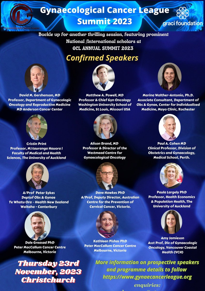 danecheasley's tweet photo. It’s going to be a great Gynaecological Cancer League meeting from Nov 23 in Christchurch. My amazing Post-Doc Kathleen Pishas got an invited talk, so come along and hear her &amp; the @VCFGconnect incredible multiomics and drug discovery research on #lowgradeserous ovarian cancer https://t.co/5XflNxbYNo