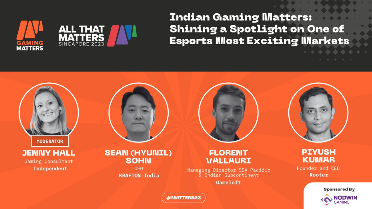 Piyush (Rooter) (@writetopiyush) on Twitter photo Shining a spotlight on one of esports most exciting markets: India 🇮🇳
On the panel tomorrow with Jenny Hall, <a href="/hisohn/">SEAN Hyunil Sohn</a>, and Florent Vallauri at <a href="/mattersasia/">All That Matters</a> in Singapore.
Drop by to say Hi if you're around. 👋 Shining a spotlight on one of esports most exciting markets: India 🇮🇳
On the panel tomorrow with Jenny Hall, <a href="/hisohn/">SEAN Hyunil Sohn</a>, and Florent Vallauri at <a href="/mattersasia/">All That Matters</a> in Singapore.
Drop by to say Hi if you're around. 👋