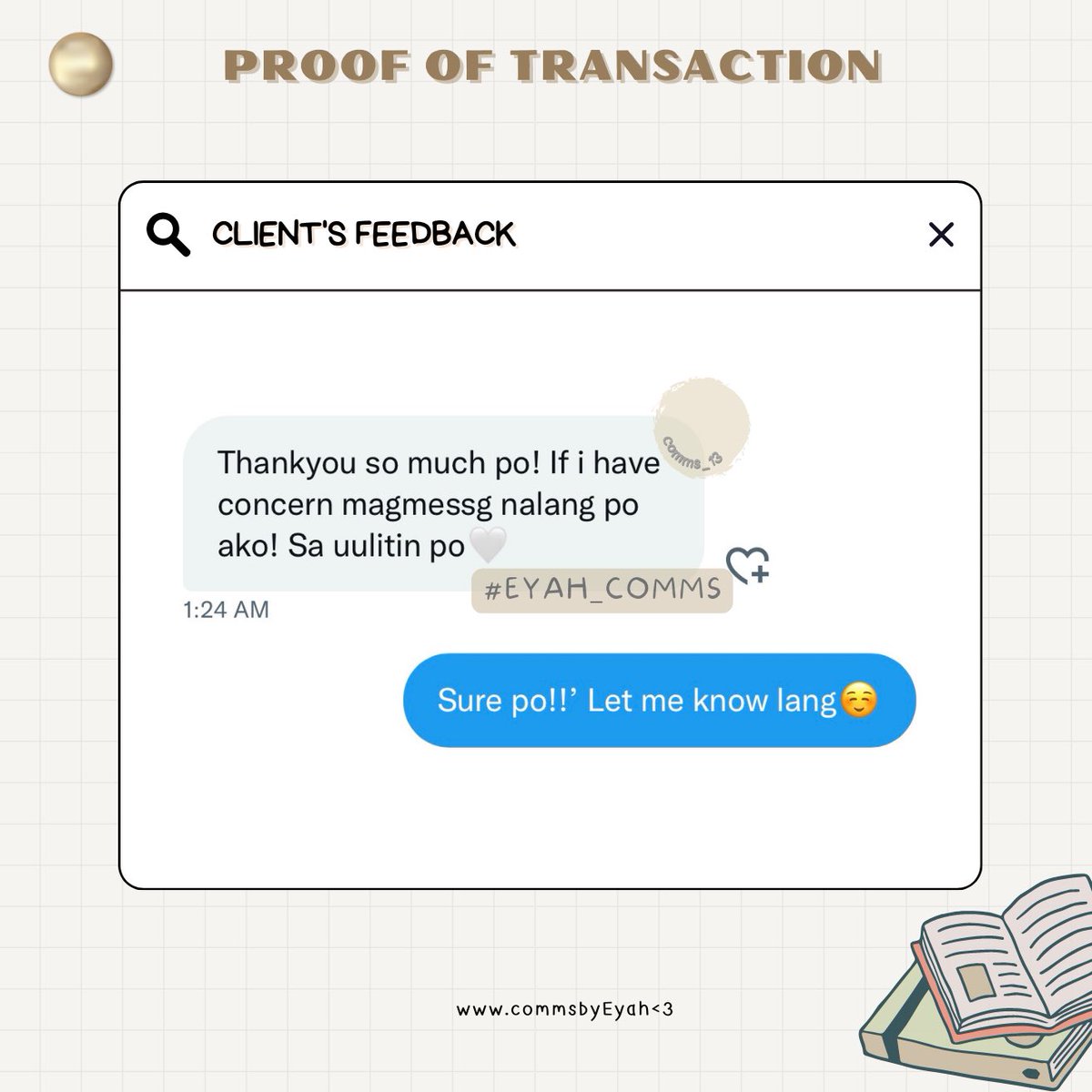 comms_13's tweet image. #eyah_comms (PROOFS)

📢Lf clients!
📌visit my profile for more infos!! 
DM NOW!!!

🏷 acad helper, academic server, essay, paper, formal letter, assignment, writing services, acad comms, marketing, reflection, lf, commstwt, studytwtph