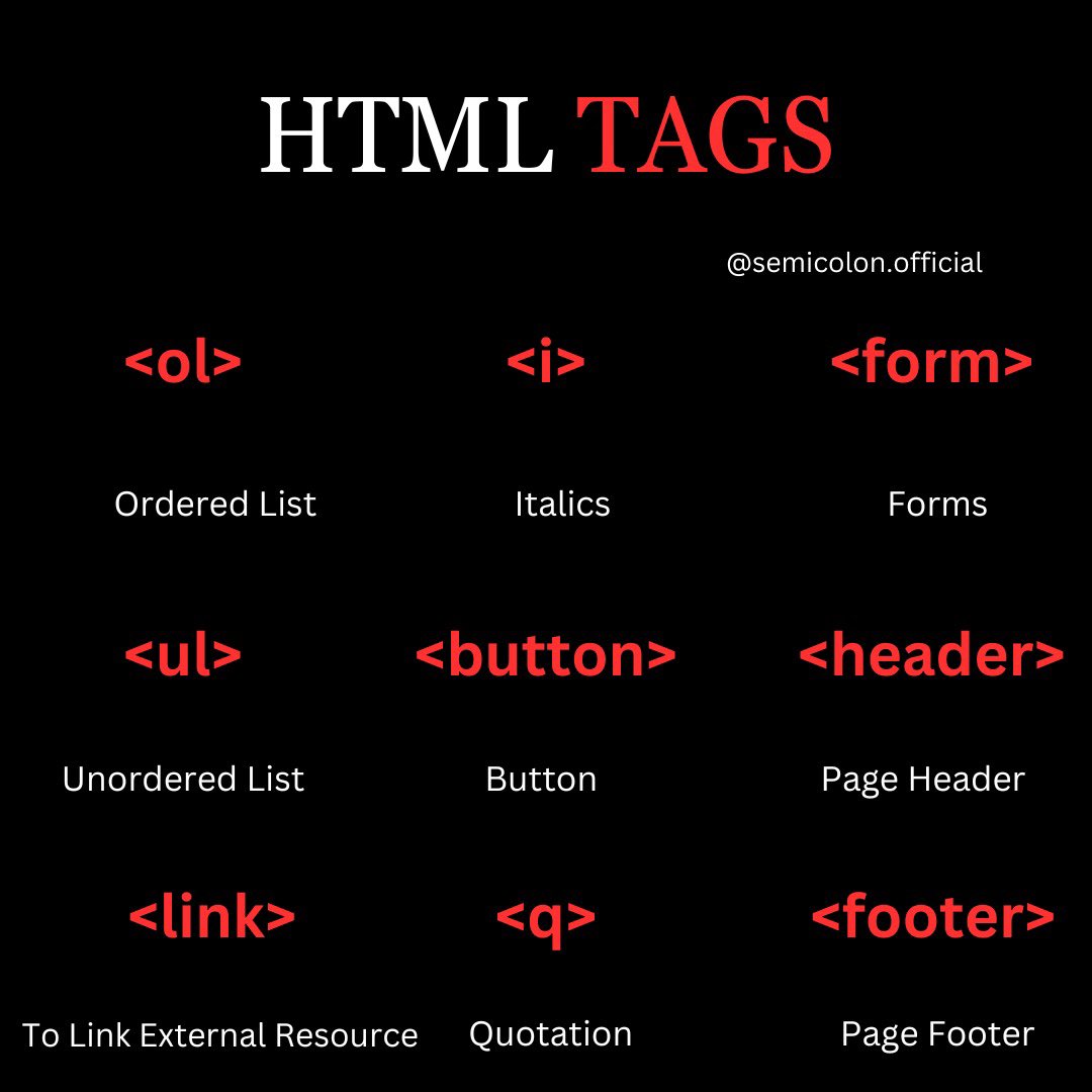 semicolon0ff's tweet image. BASIC HTML TAGS
.
 @semicolon0ff 
.
#html #whatishtml #semicolon #coding #htmltags