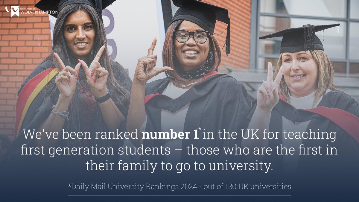 We're delighted to announce that we've been ranked number 1 in the UK for teaching first generation students – those who are the first in their family to go to university. Read the full @MailOnline University of Wolverhampton guide here 👉 dailymail.co.uk/news/universit…