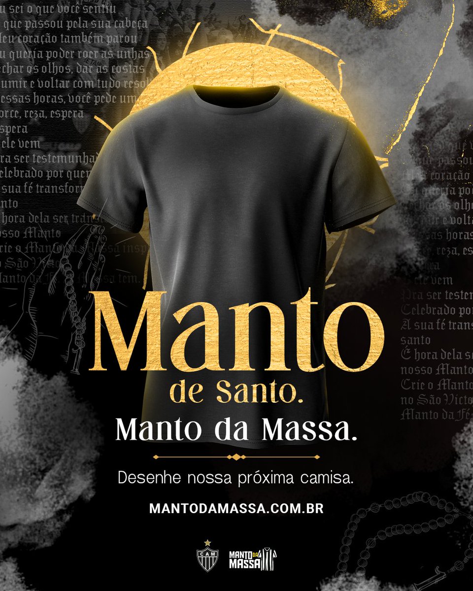 Atletico's tweet photo. Manto da fé. Manto do Milagre do Horto. Manto do São Victor. #MantoDaMassa!

Acesse https://t.co/YPTLXpEDWB e envie seu desenho da primeira camisa de goleiro da história do concurso. 🏴🏳️ https://t.co/49nYGc1mEX