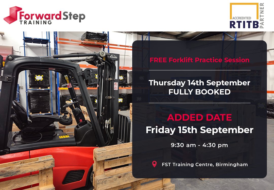 🚨 Update Alert! 🚨 Spread the word! 📢 Our Thursday session is full, but we've added Friday 15th September for FREE forklift practice. Boost your job interview prep! Contact jduckett-day@forwardsteptraining.co.uk 💼 #JobInterviewPrep #ForkliftPractice #BoostYourConfidence