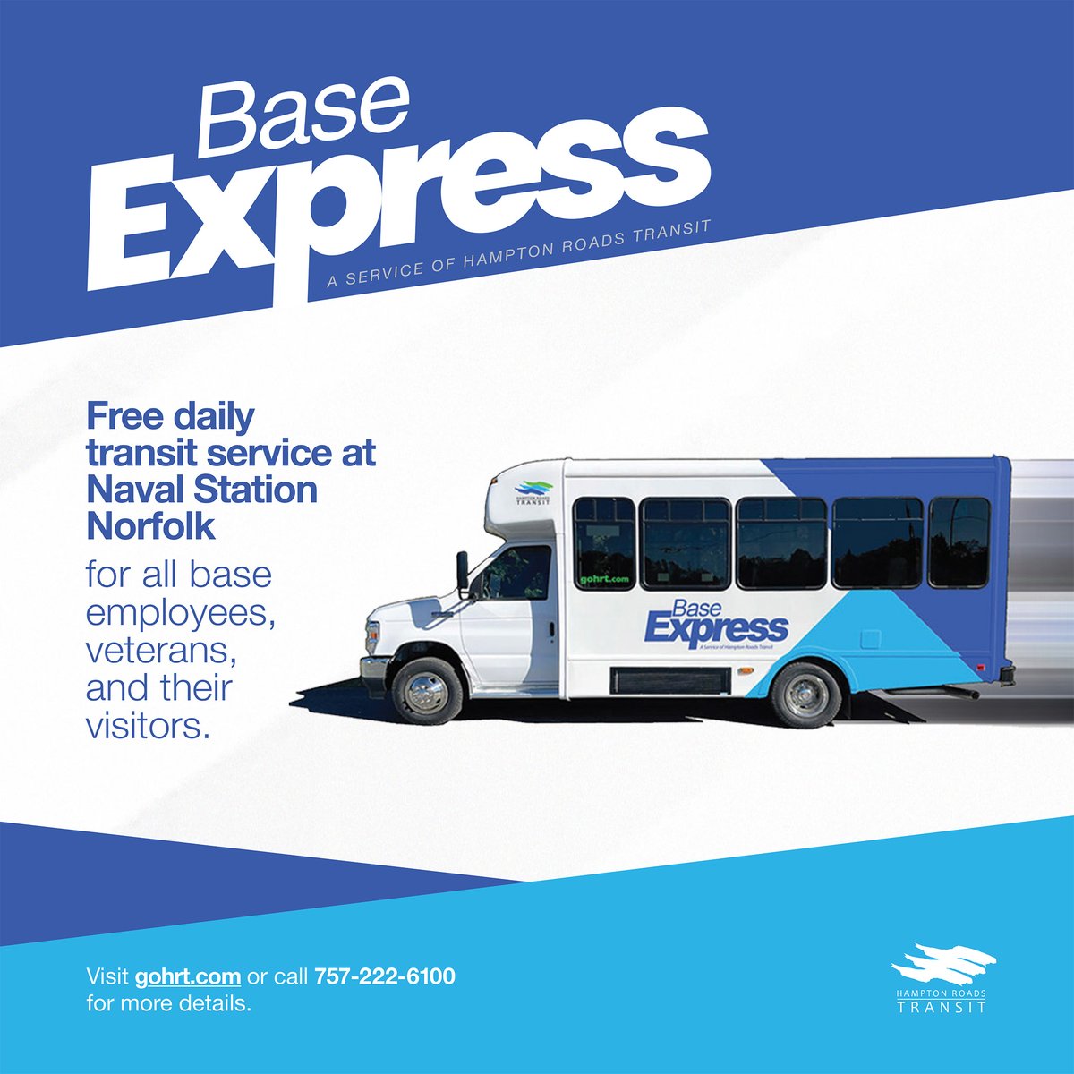 gohrt_com's tweet photo. The free Base Express is the perfect way for Naval Station Norfolk employees, veterans and their visitors to get around base without needing to worry about parking or sitting in traffic. π
Learn more: https://t.co/E2Knkkipgx
#baseexpress #navalstationnorfolk #gohrt #trytransit https://t.co/reo9pwMlvo