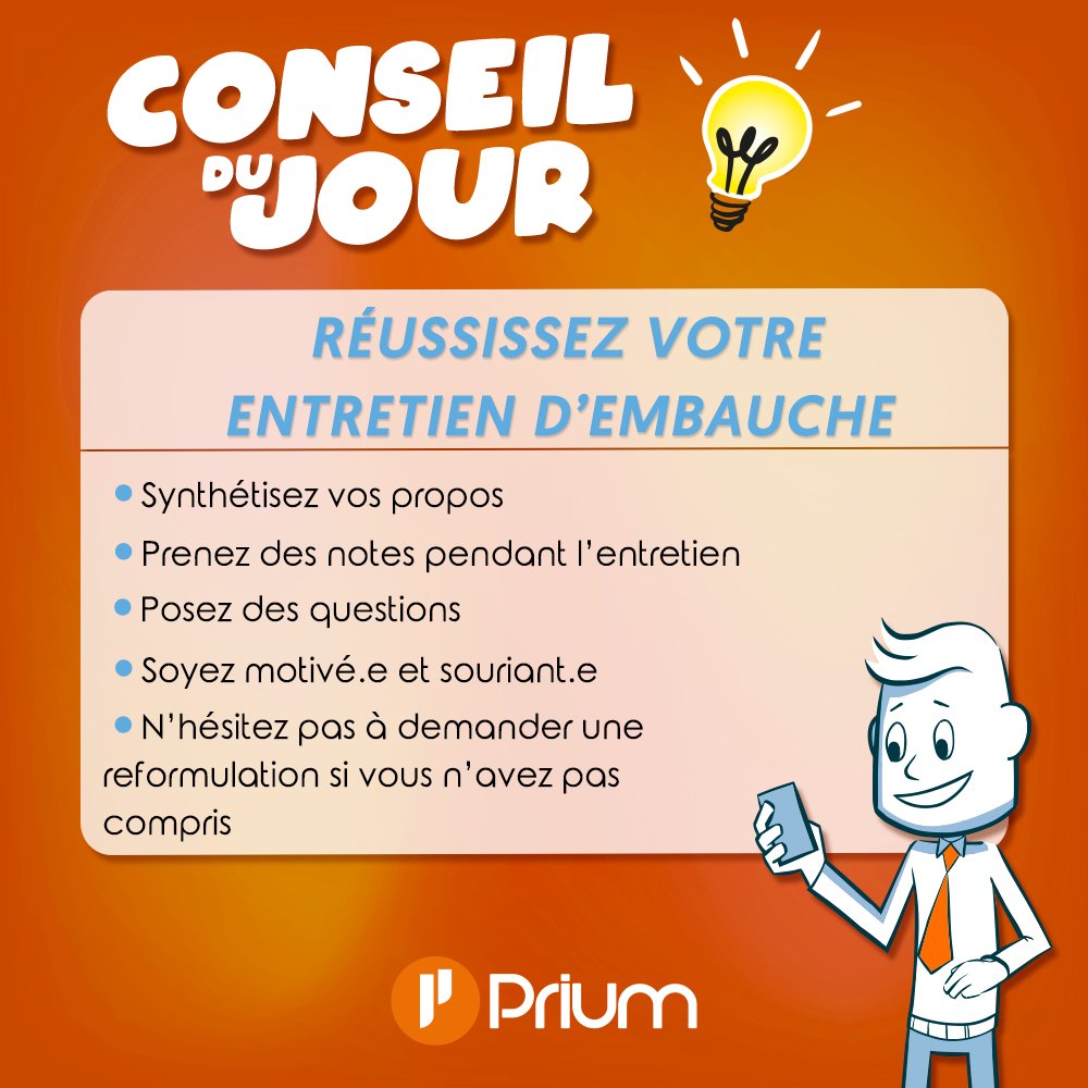 PriumPartners's tweet photo. 💡[CONSEIL DU JOUR] 5 tips pour réussir votre entretien d'embauche ! Mettez toutes les chances de votre côté pour décrocher le job de vos rêves  Notre astuce :) 👇👇   #entretien #recrutement #recrute #rechercheemploi #recherche #travail #embauche #rh #ressourceshumaines https://t.co/eJwlS1dFA6