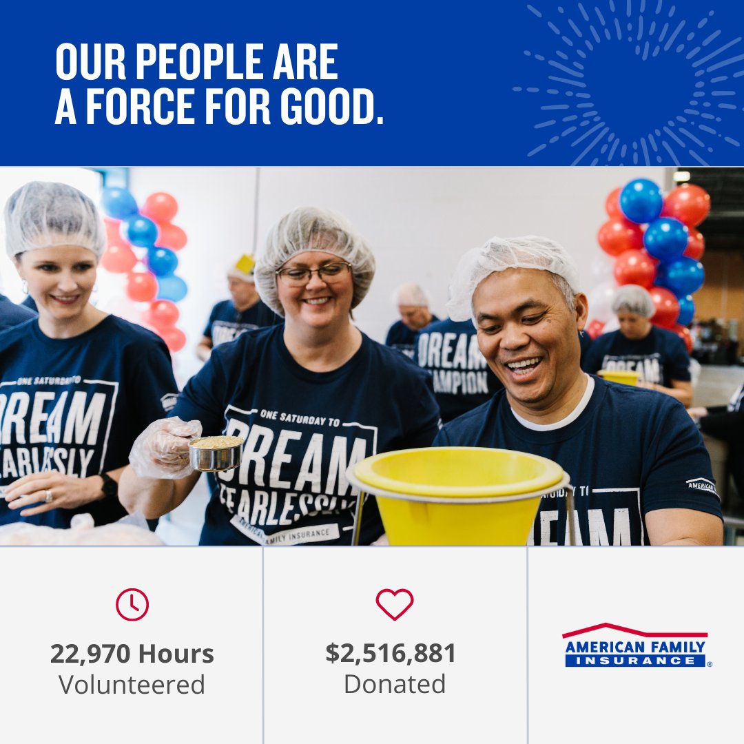 I got my good in this September – knowing I work for a company that shows up with me in community matching my donations and volunteer time is huge. Let’s get that goal of $3 million in giving and 20,000 hours of service, <a href="/AmFam/">American Family Insurance</a>! Proud to do good with you. #iWork4AmFam