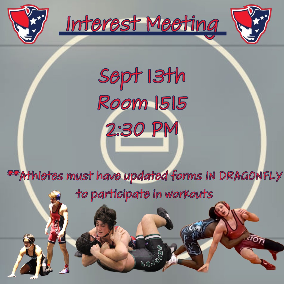 AFHS_Wrestling's tweet photo. Interested in Wrestling? Come to our preseason meeting this Wednesday @2:30 in Room 1515 for more information. @AFHS_PAC @AFPatAthletics https://t.co/2g8tFAdAWL