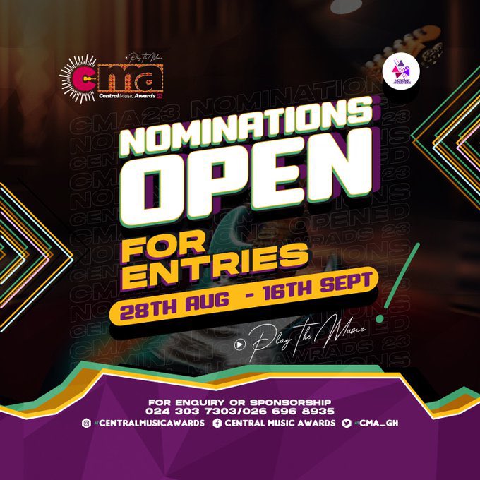 Nominations Open for Central Music Awards 2023 | <a href="/ElormBeenie/">Elorm Beenie</a> 

FILE NOW: 👇
 beeniewords.com/nominations-op…

#CMA23 #PlayTheMusic