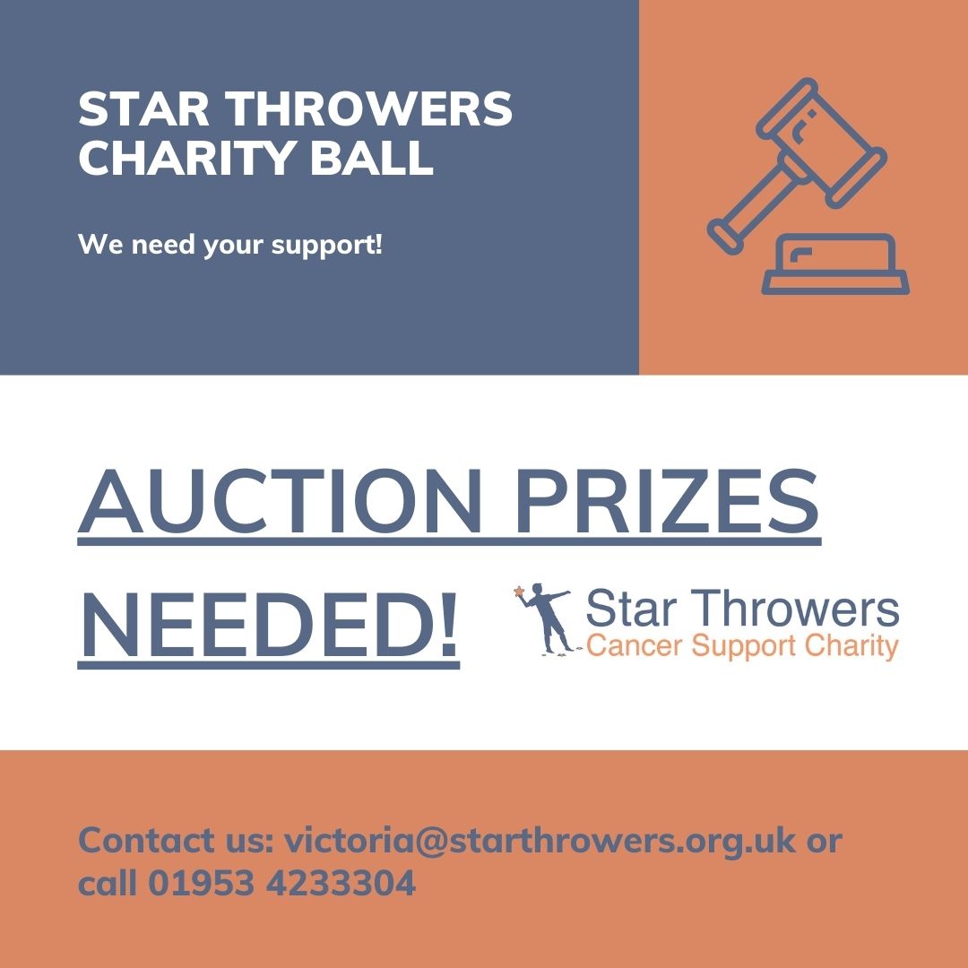 Auction Prizes Needed for our Charity Ball on Sat 18th Nov 2023! Can you help us & donate an auction prize for our ball, in previous years we have auctioned overnight stays, balloon rides, personal training sessions and much more! Contact us to help: victoria@starthrowers.org.uk