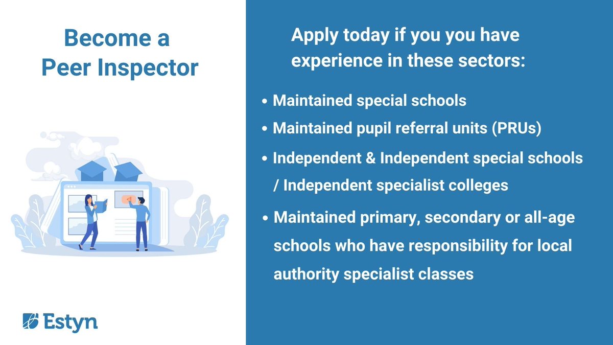 Are you looking for an opportunity to develop in your role? 

Applications for senior leaders to become Peer Inspectors are now open! 

Don’t miss your chance to apply for this exciting opportunity: 
estyn.gov.wales/working-us/cur…

@WelshISC <a href="/SNAPcymru/">SNAP Cymru</a> <a href="/WG_Education/">Welsh Government Education</a> <a href="/NAELCymru/">Academi Arweinyddiaeth - Leadership Academy</a>