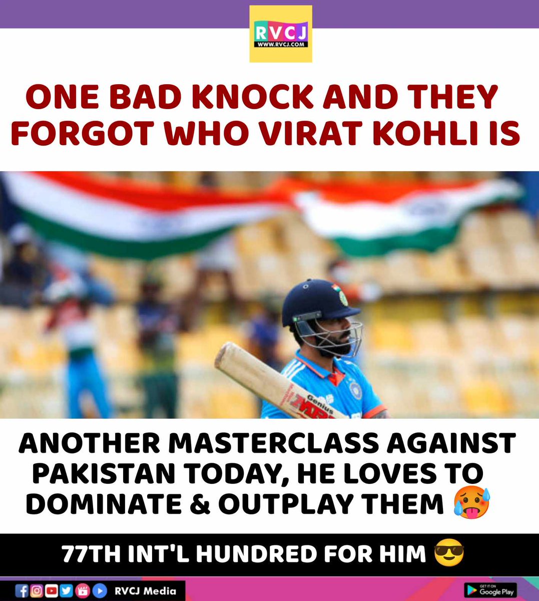 RVCJ_FB's tweet image. Hundred for King Kohli 💯
#INDvsPAK #AsiaCup2023 #INDvPAK #ViratKohli