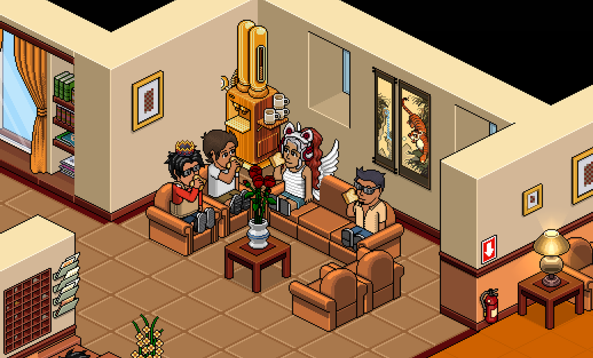 KohiBuilds's tweet photo. Enjoying a Toast 🍞 with some friends in my old welcome lounge rebuild! @Habbo #Habbo https://t.co/X268vHQwqh